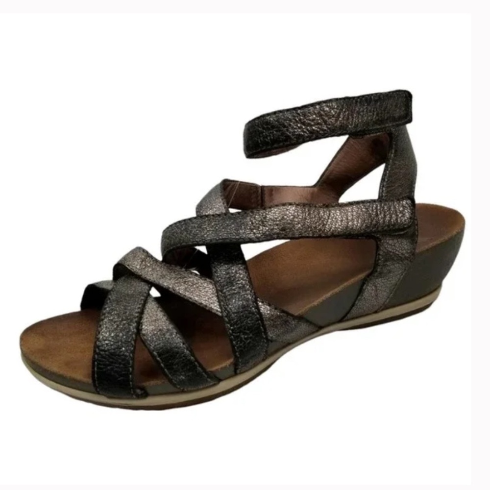 Dansko Veruca Leather Metallic Strappy Sandals (Size: 37)
